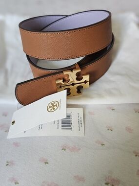 Tory Burch Reversible Leather Belt 1.5 inch - Tan with Lavender Reversible